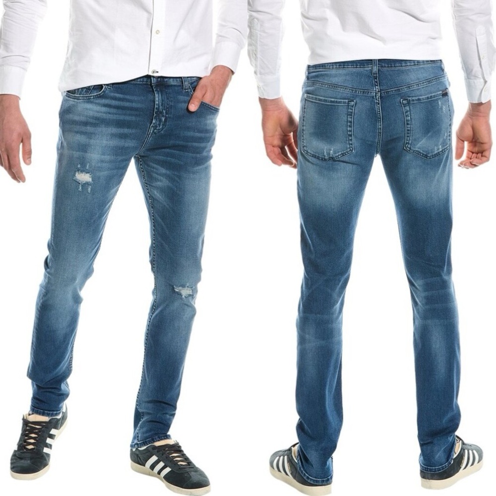 7 For All Mankind Men’s Paxtyn Superlative Distressed Skinny Jean Hemmed 31x26